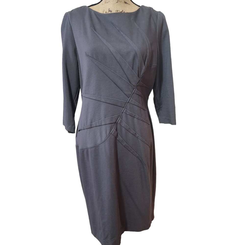 Adrianna Papell Grey Sheeth 3/4 Sleeve Midi Dress - 14